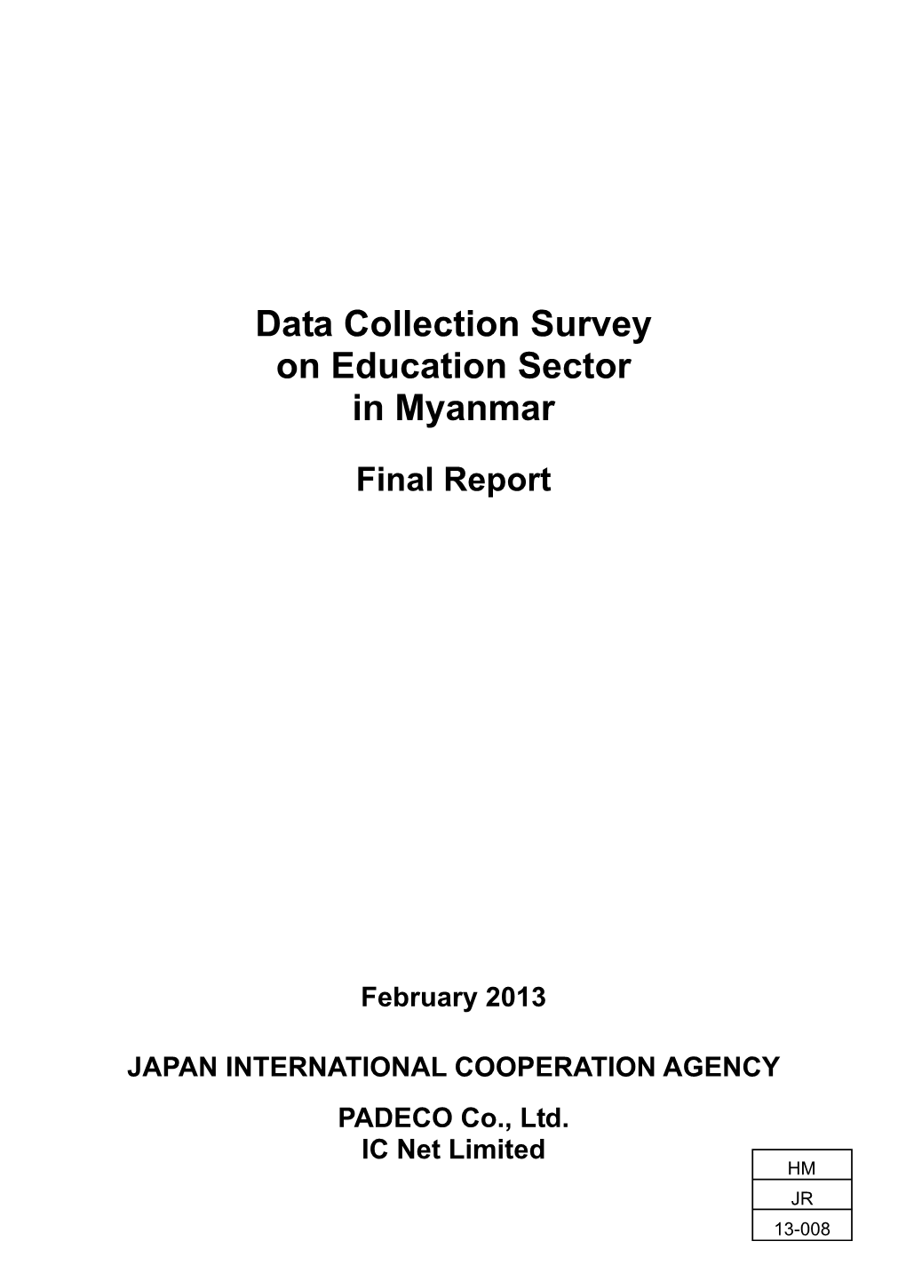 Data Collection Survey on Education Sector in Myanmar