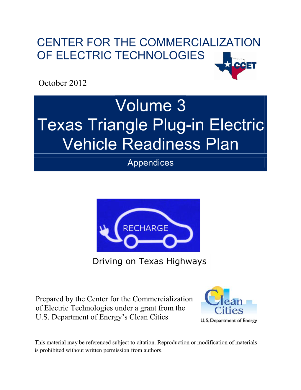 Volume 3 Texas Triangle Plug-In Electric Vehicle Readiness Plan Appendices