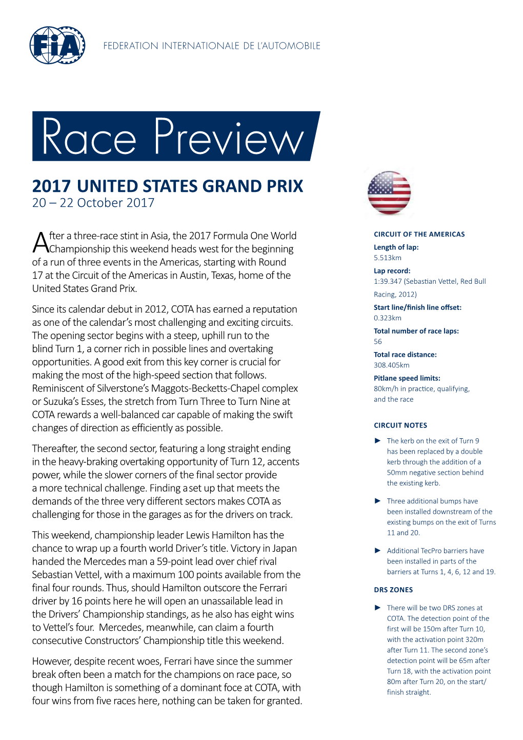 2017 UNITED STATES GRAND PRIX 20 – 22 October 2017