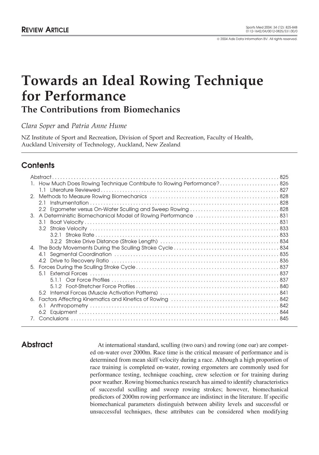 Towards an Ideal Rowing Technique for Performance the Contributions from Biomechanics
