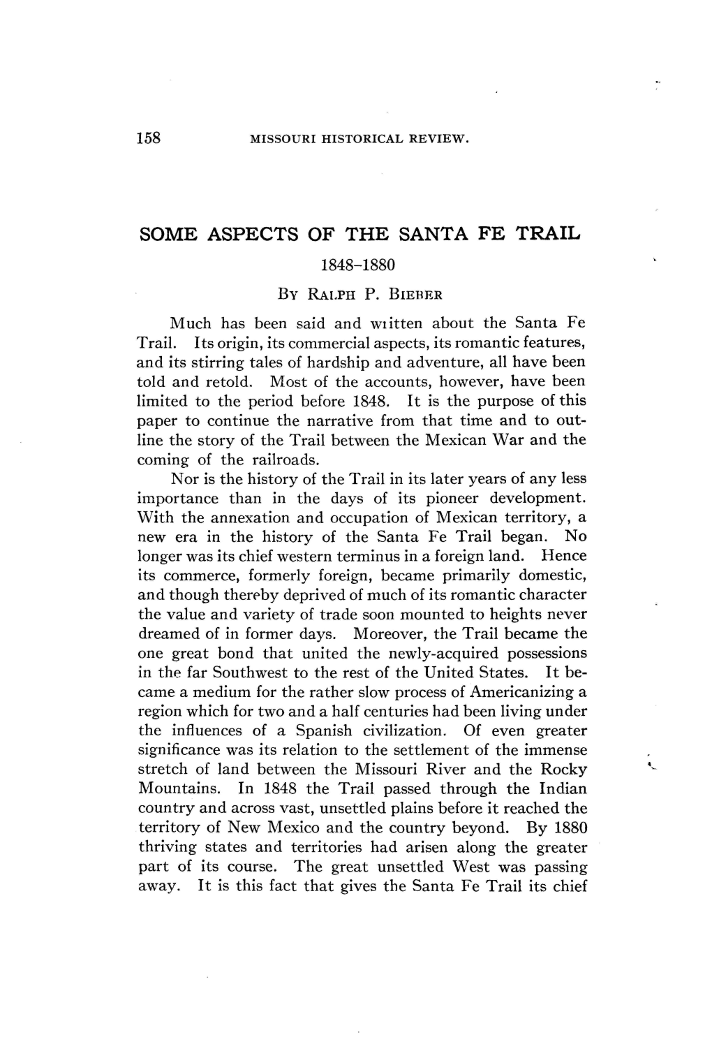 Some Aspects of the Santa Fe Trail 1848-1880