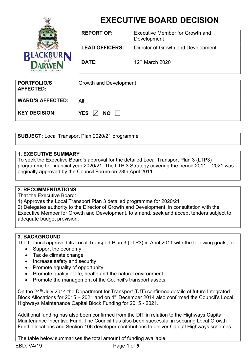 EBD1: Executive Board Decision