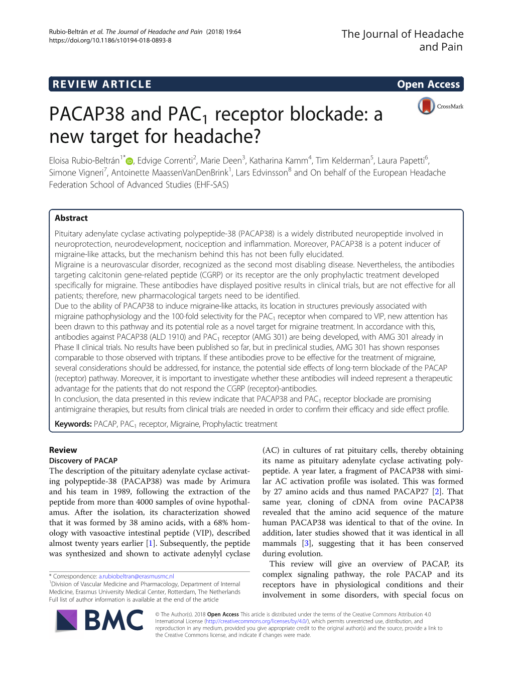 PACAP38 and PAC1 Receptor Blockade