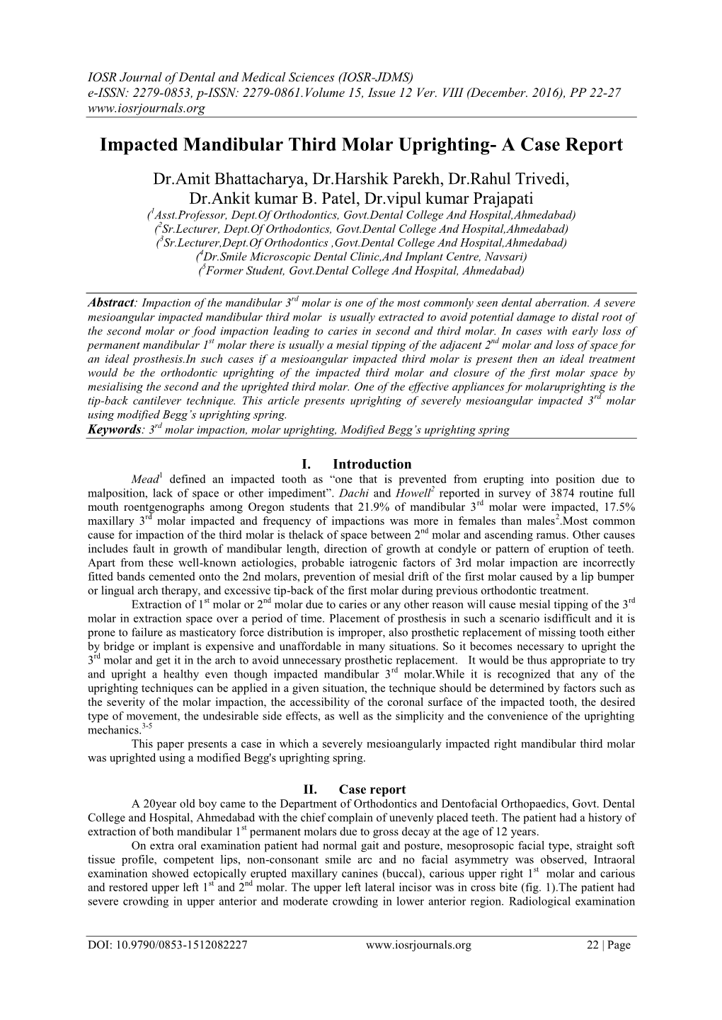 Impacted Mandibular Third Molar Uprighting- a Case Report