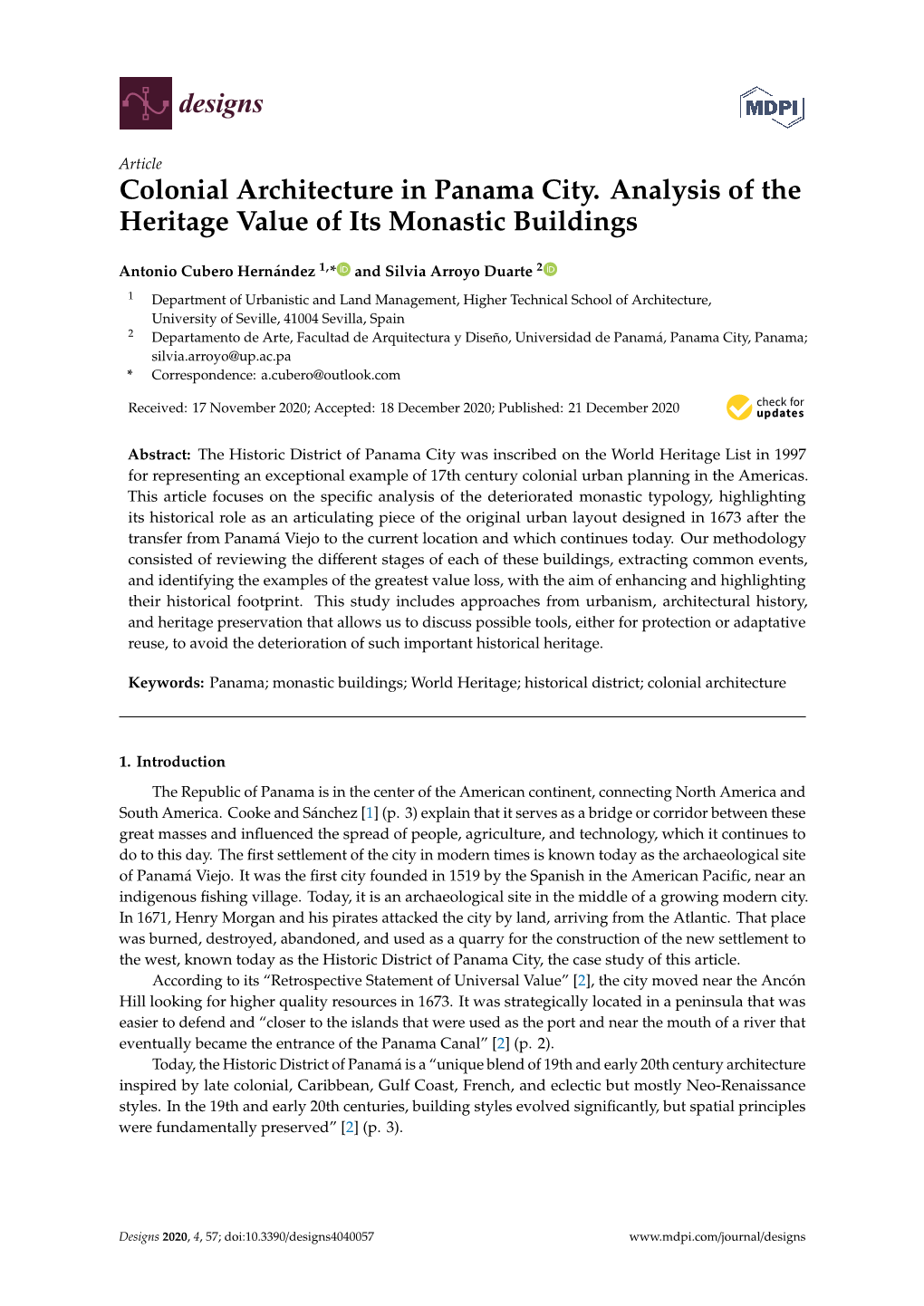 Colonial Architecture in Panama City. Analysis of the Heritage Value of Its Monastic Buildings