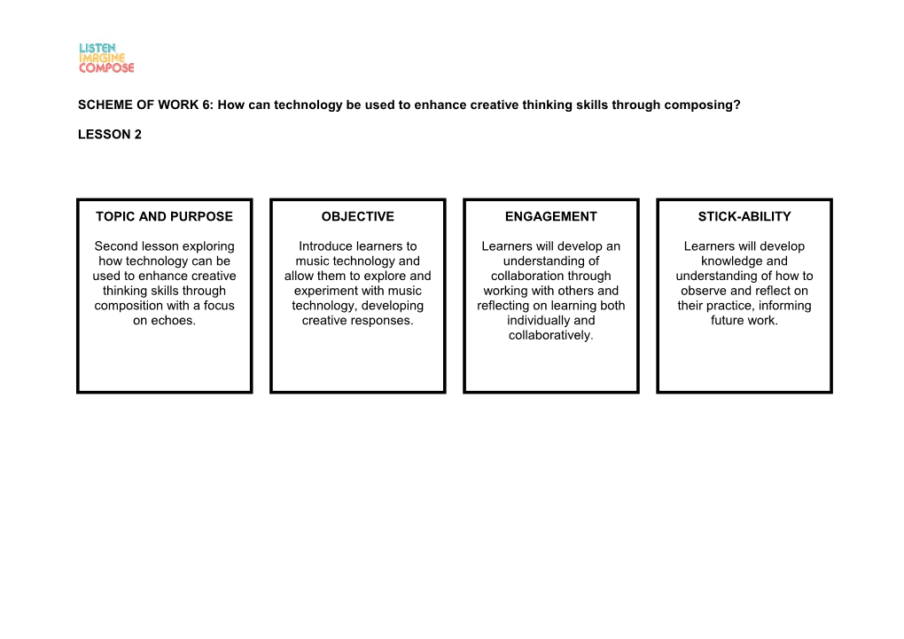 SCHEME of WORK 6: How Can Technology Be Used to Enhance Creative Thinking Skills Through Composing?