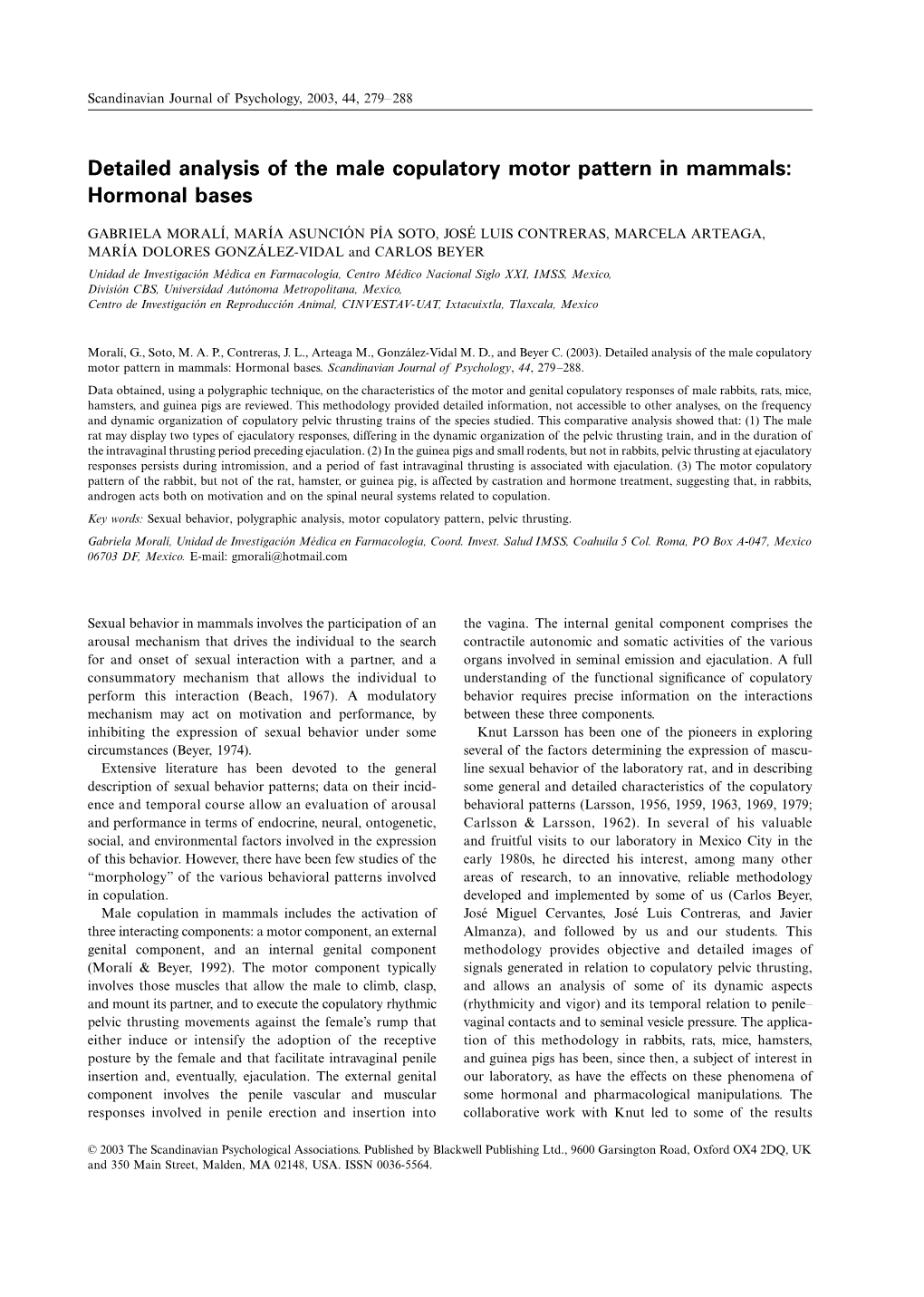 Detailed Analysis of the Male Copulatory Motor Pattern in Mammals: Hormonal Bases