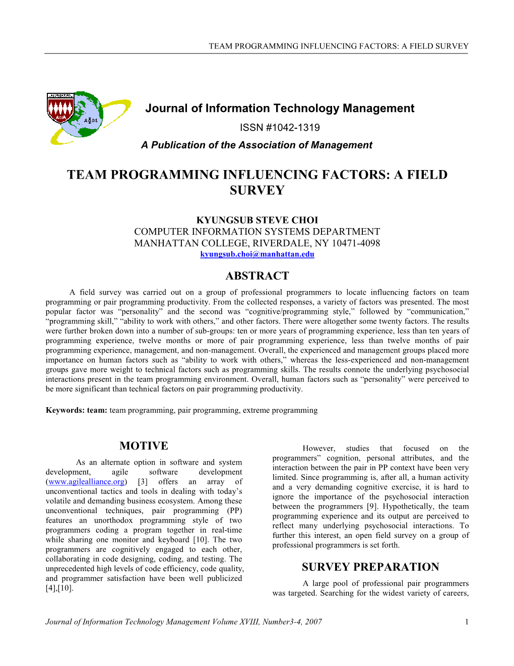 Team Programming Influencing Factors: a Field Survey