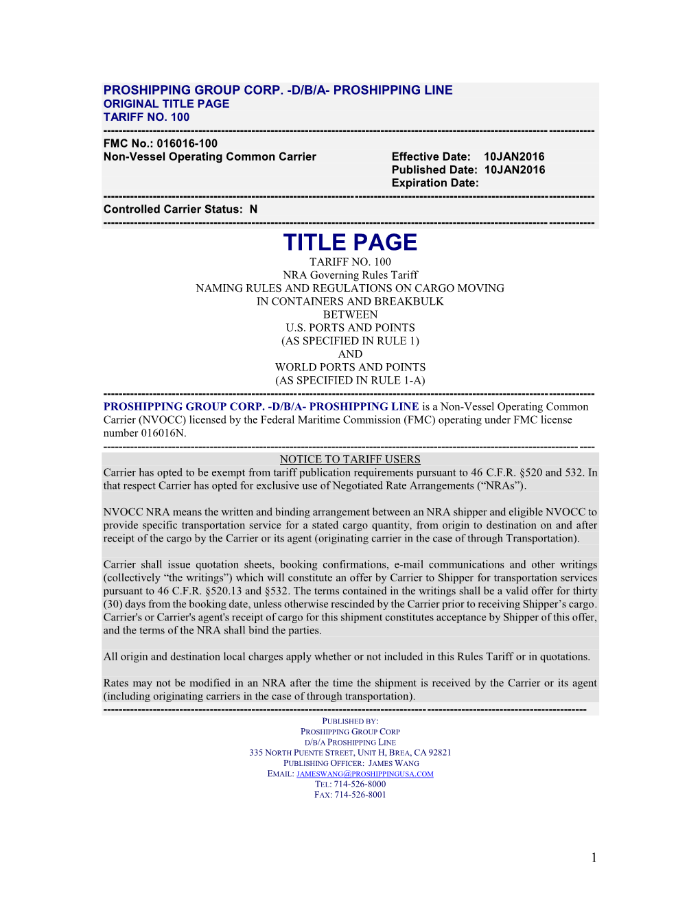 NRA Rules Tariff No 100 01-22-2016 A