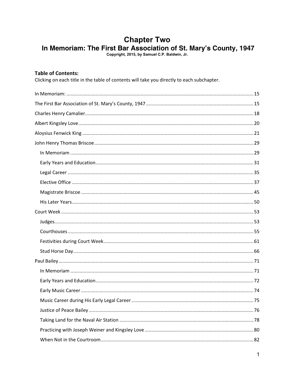 Chapter Two – “In Memoriam: the First Bar Association of St. Mary's