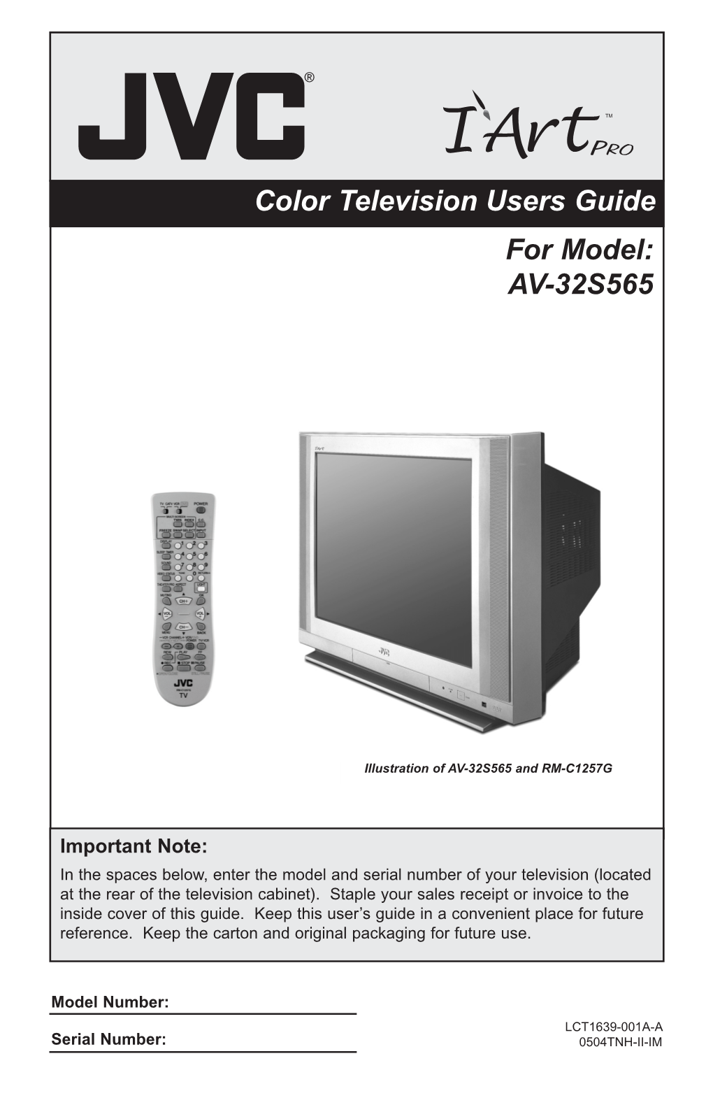 For Model: AV-32S565 Color Television Users Guide