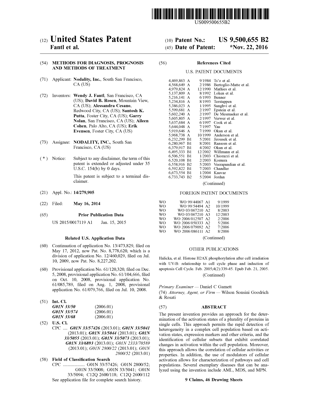 (12) United States Patent (10) Patent No.: US 9,500,655 B2 Fant Et Al