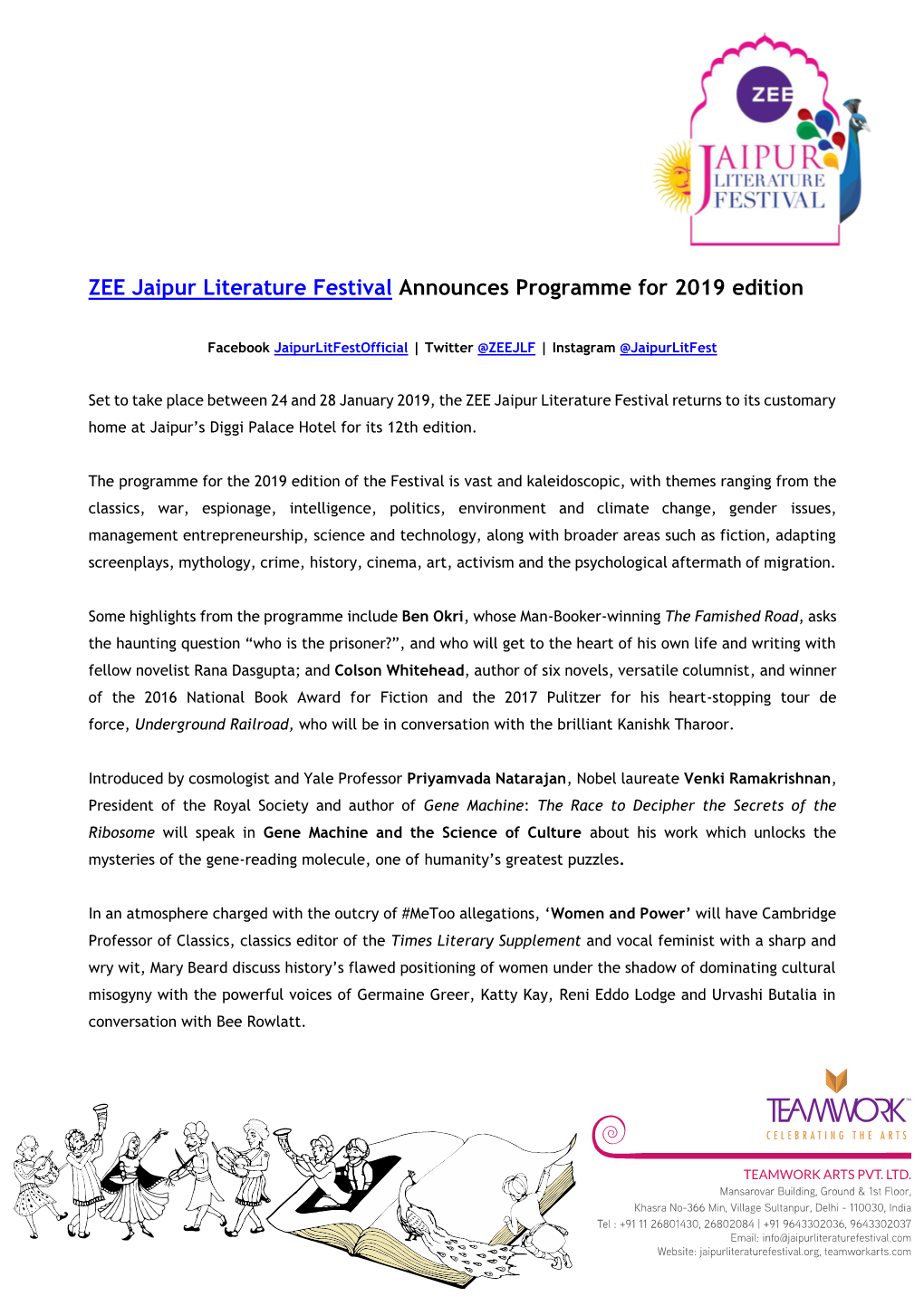 ZEE Jaipur Literature Festival 2019 Programme Announced