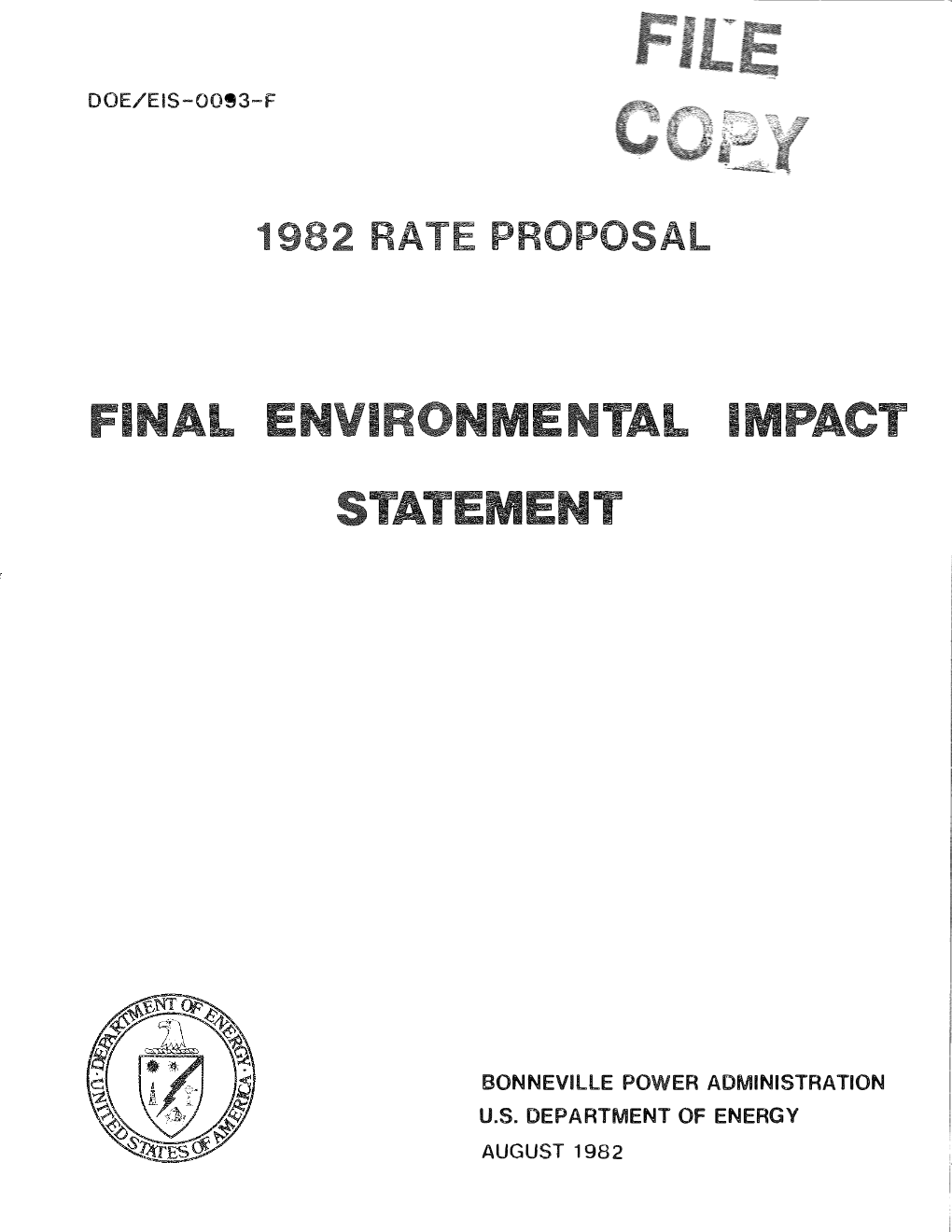 1982 Rate Proposal Final Environmental Impact