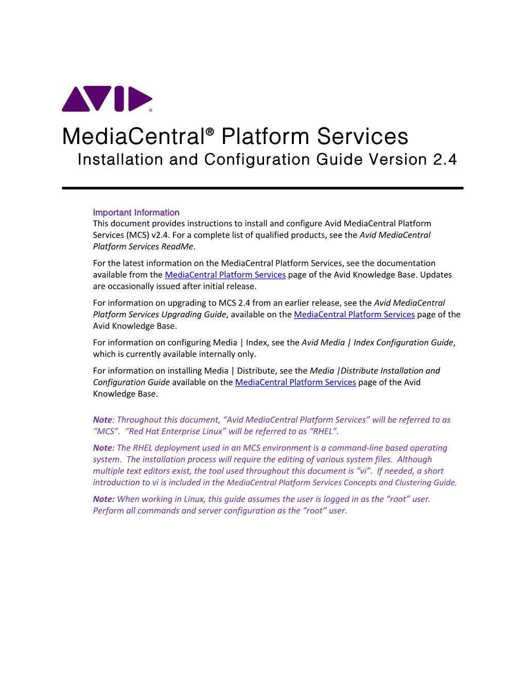 Avid Mediacentral Platform Services Installation & Configuration Guide