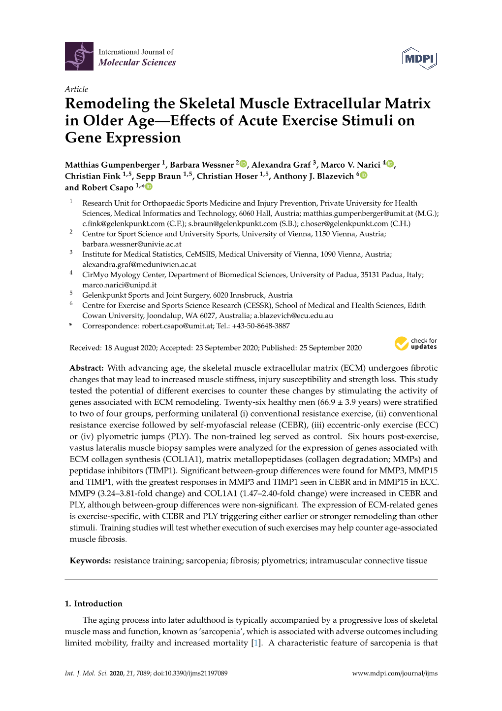 Remodeling the Skeletal Muscle Extracellular Matrix in Older Age—Eﬀects of Acute Exercise Stimuli on Gene Expression