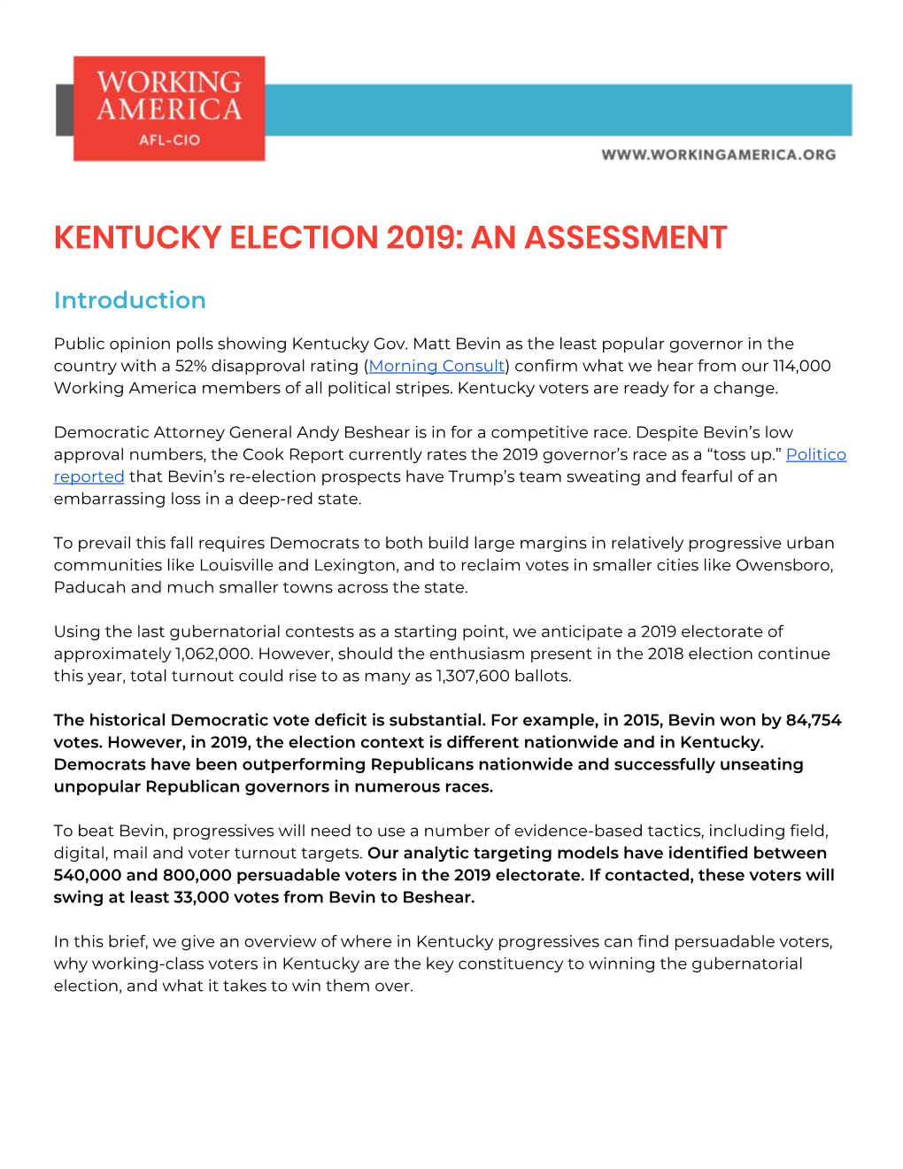 Kentucky Election 2019: an Assessment
