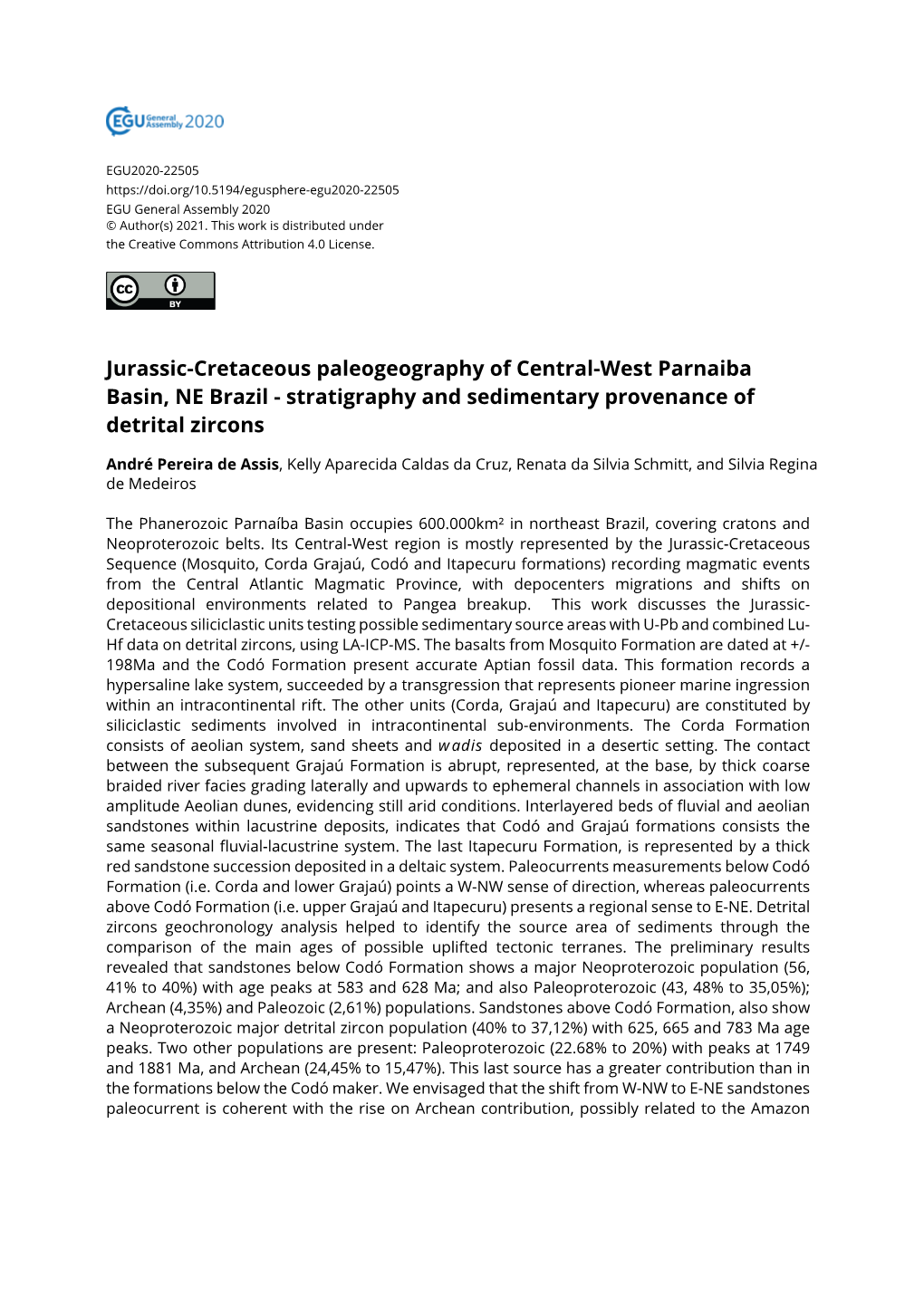 Jurassic-Cretaceous Paleogeography of Central-West Parnaiba Basin, NE Brazil - Stratigraphy and Sedimentary Provenance of Detrital Zircons