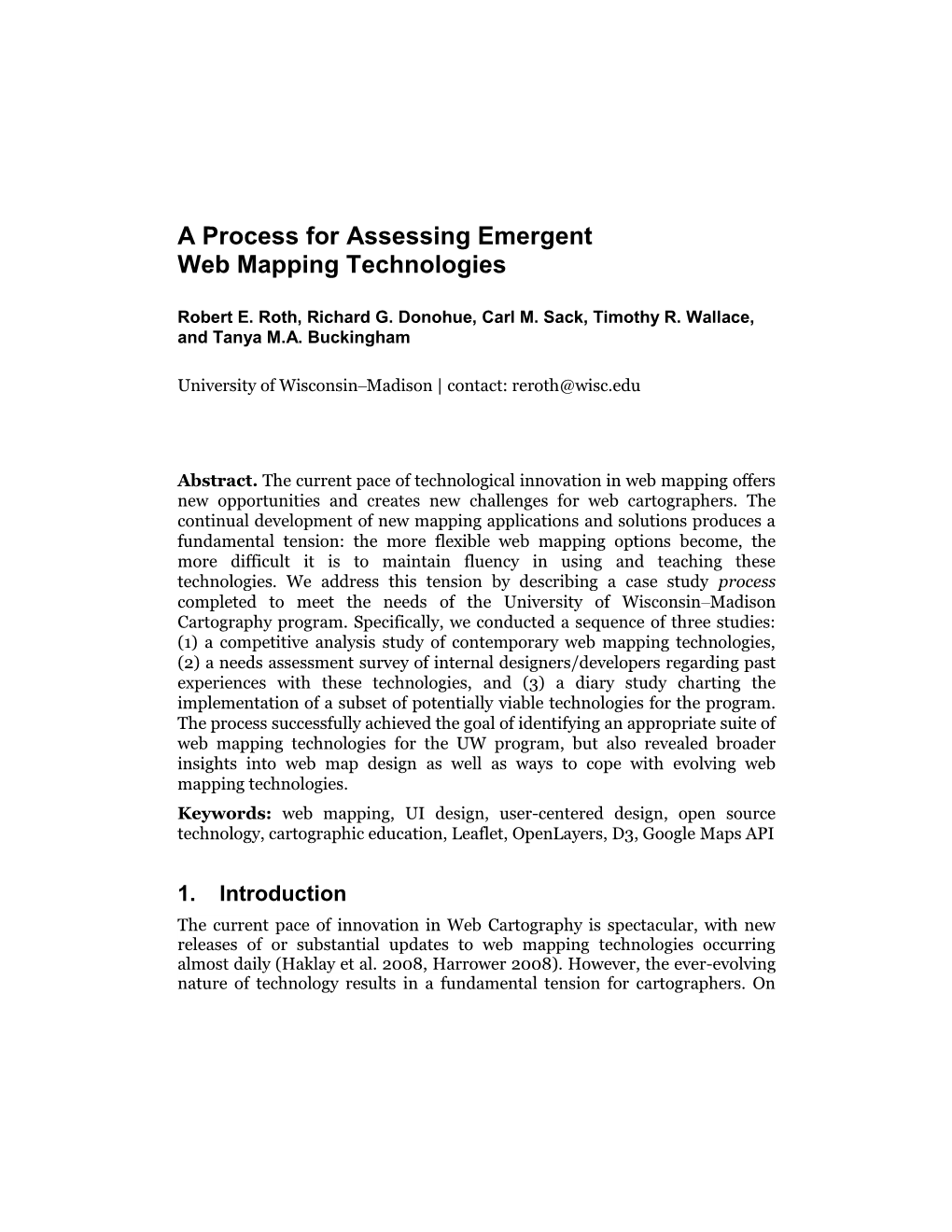 A Process for Assessing Emergent Web Mapping Technologies