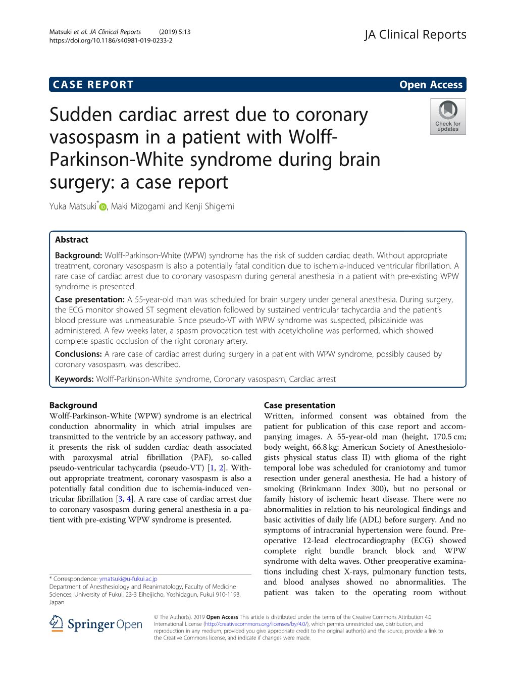 Sudden Cardiac Arrest Due to Coronary Vasospasm in a Patient with Wolff