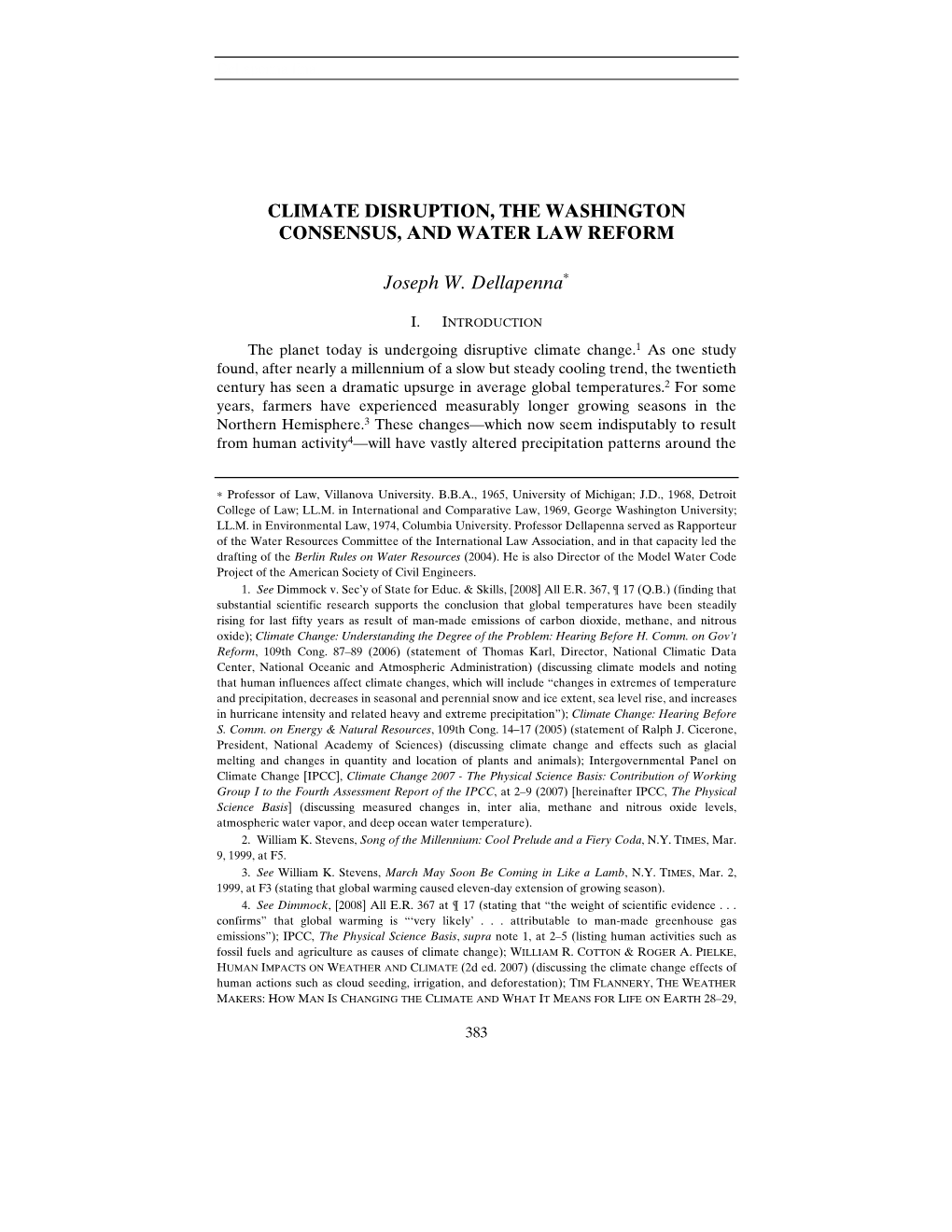 Climate Disruption, the Washington Consensus, and Water Law Reform