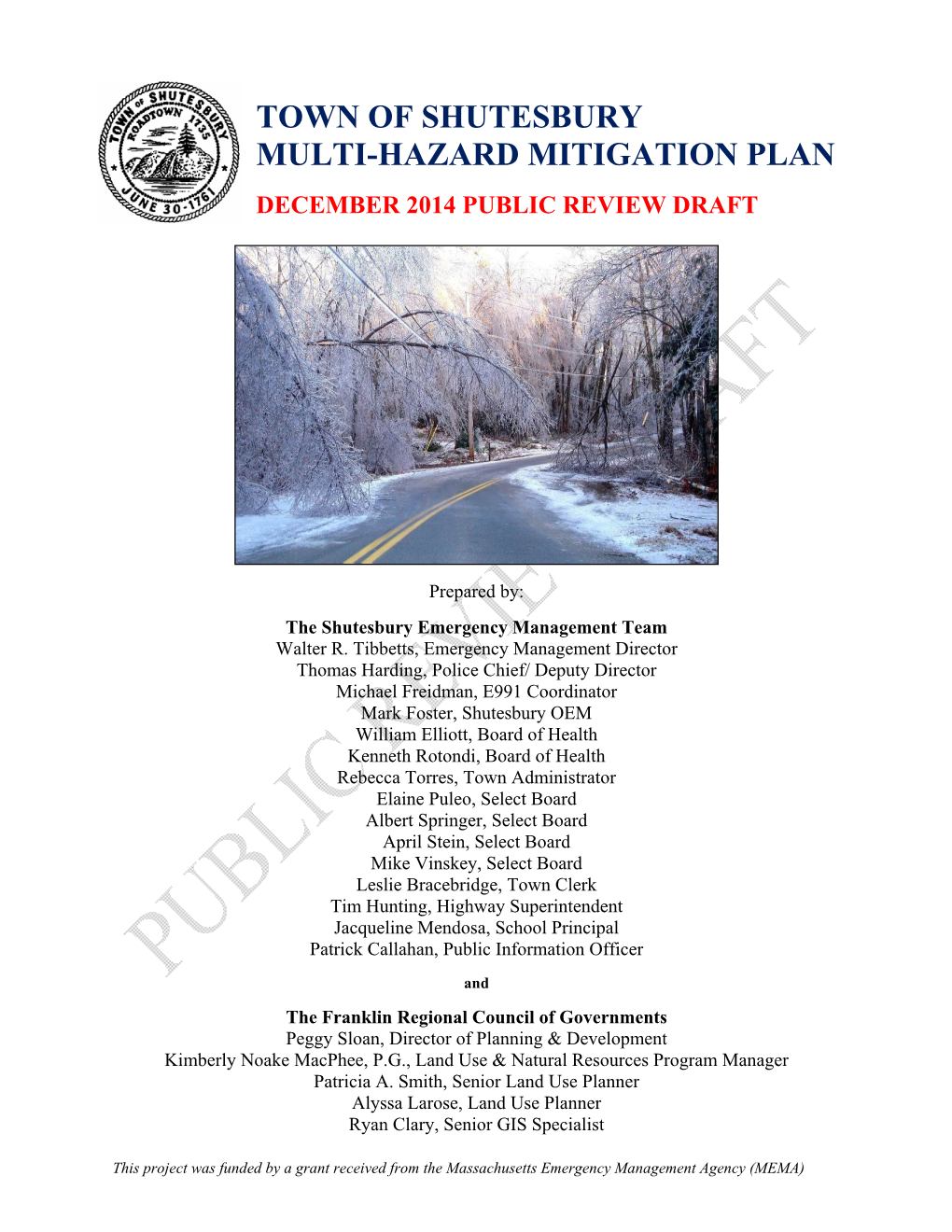 Town of Shutesbury Multi-Hazard Mitigation Plan