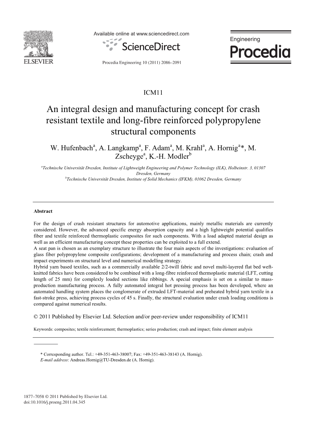 An Integral Design and Manufacturing Concept for Crash Resistant Textile and Long-Fibre Reinforced Polypropylene Structural Components