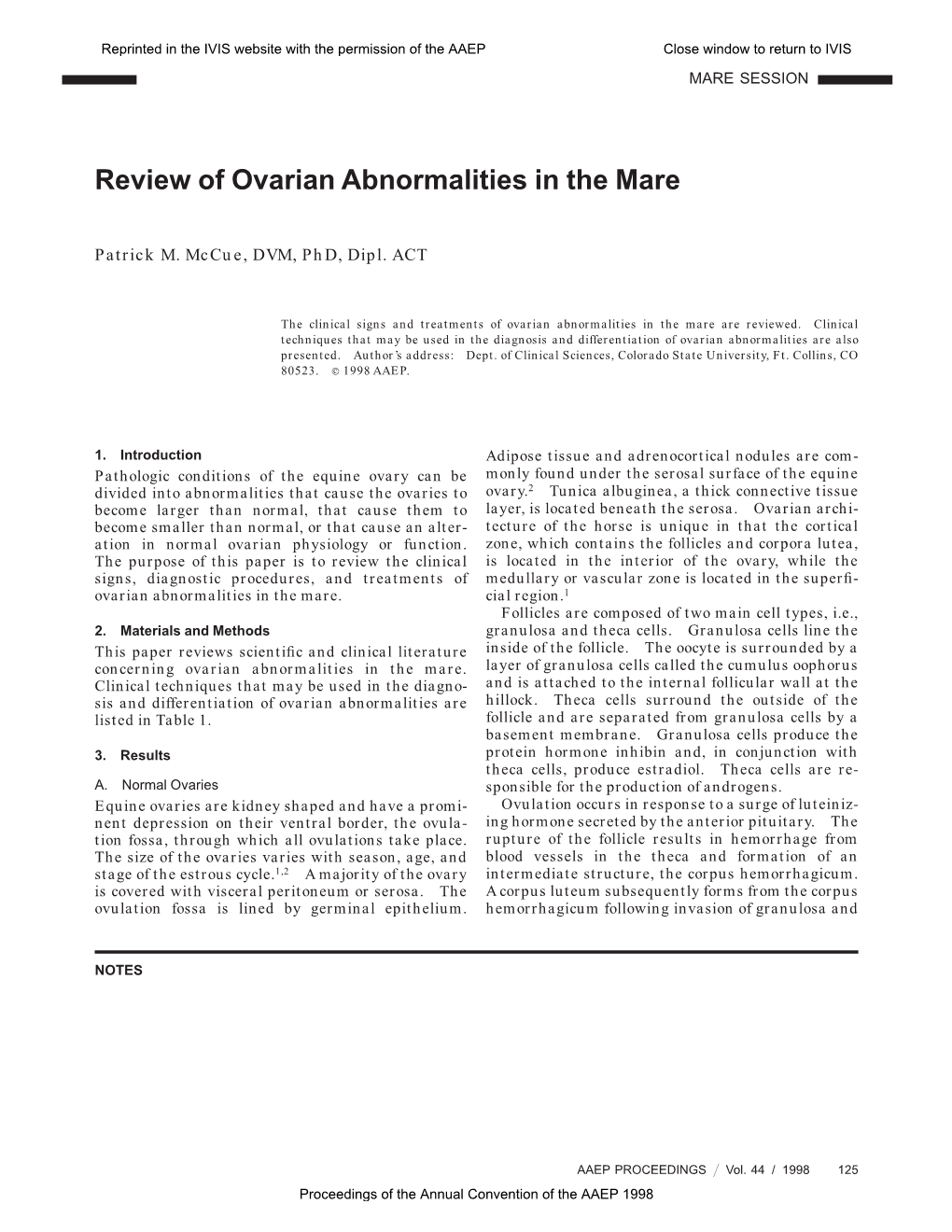 Review of Ovarian Abnormalities in the Mare