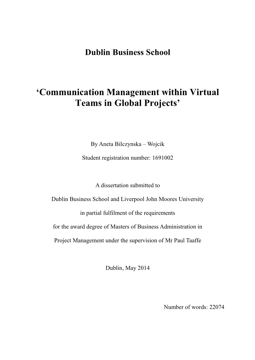 'Communication Management Within Virtual Teams in Global Projects'