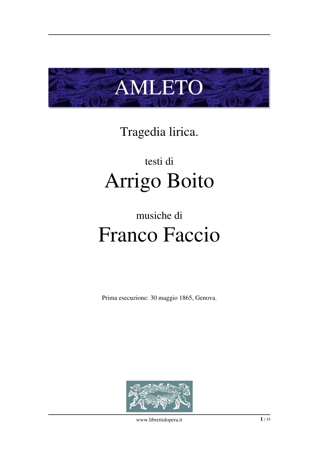 AMLETO Arrigo Boito Franco Faccio