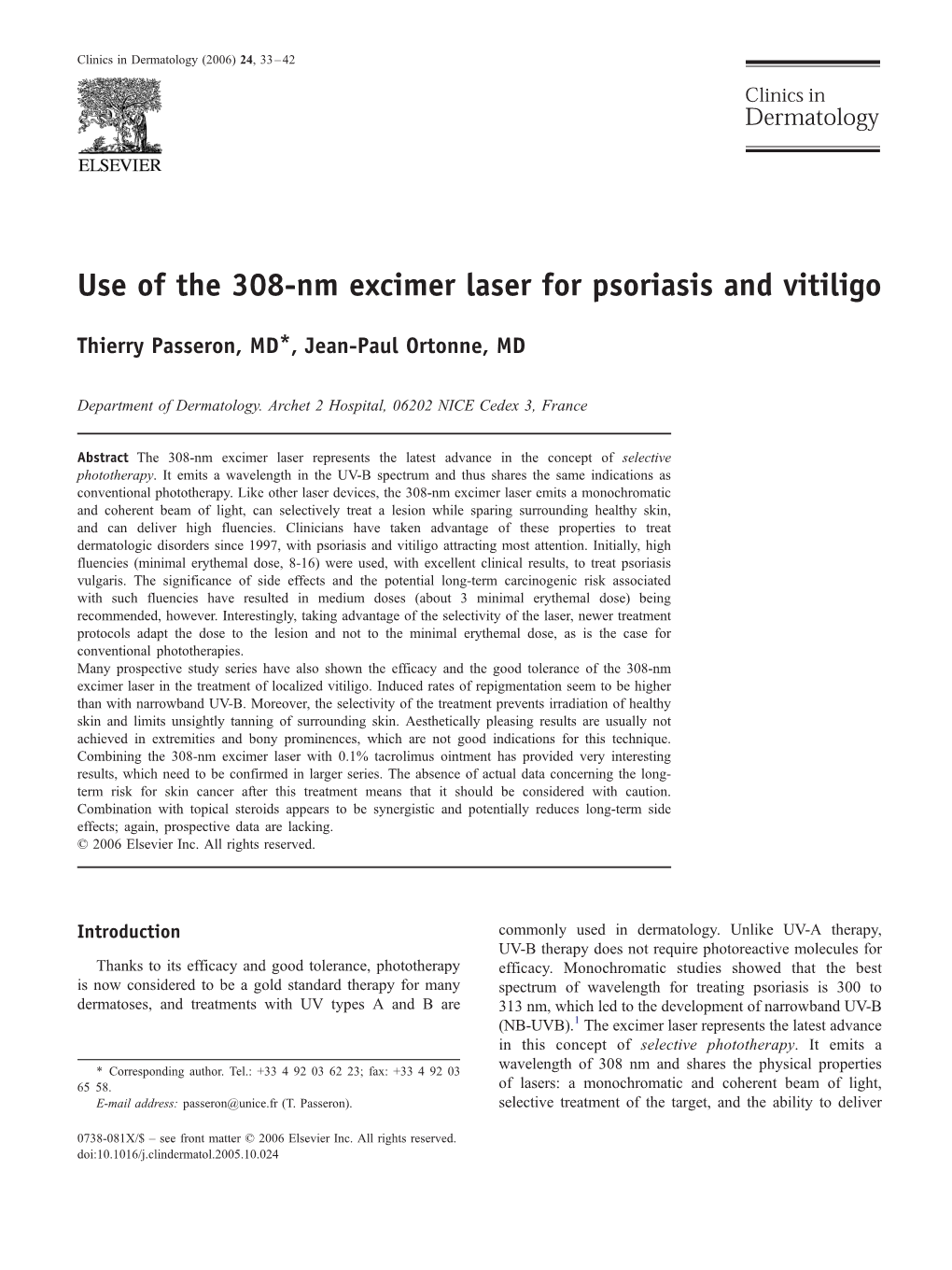 Use of the 308-Nm Excimer Laser for Psoriasis and Vitiligo