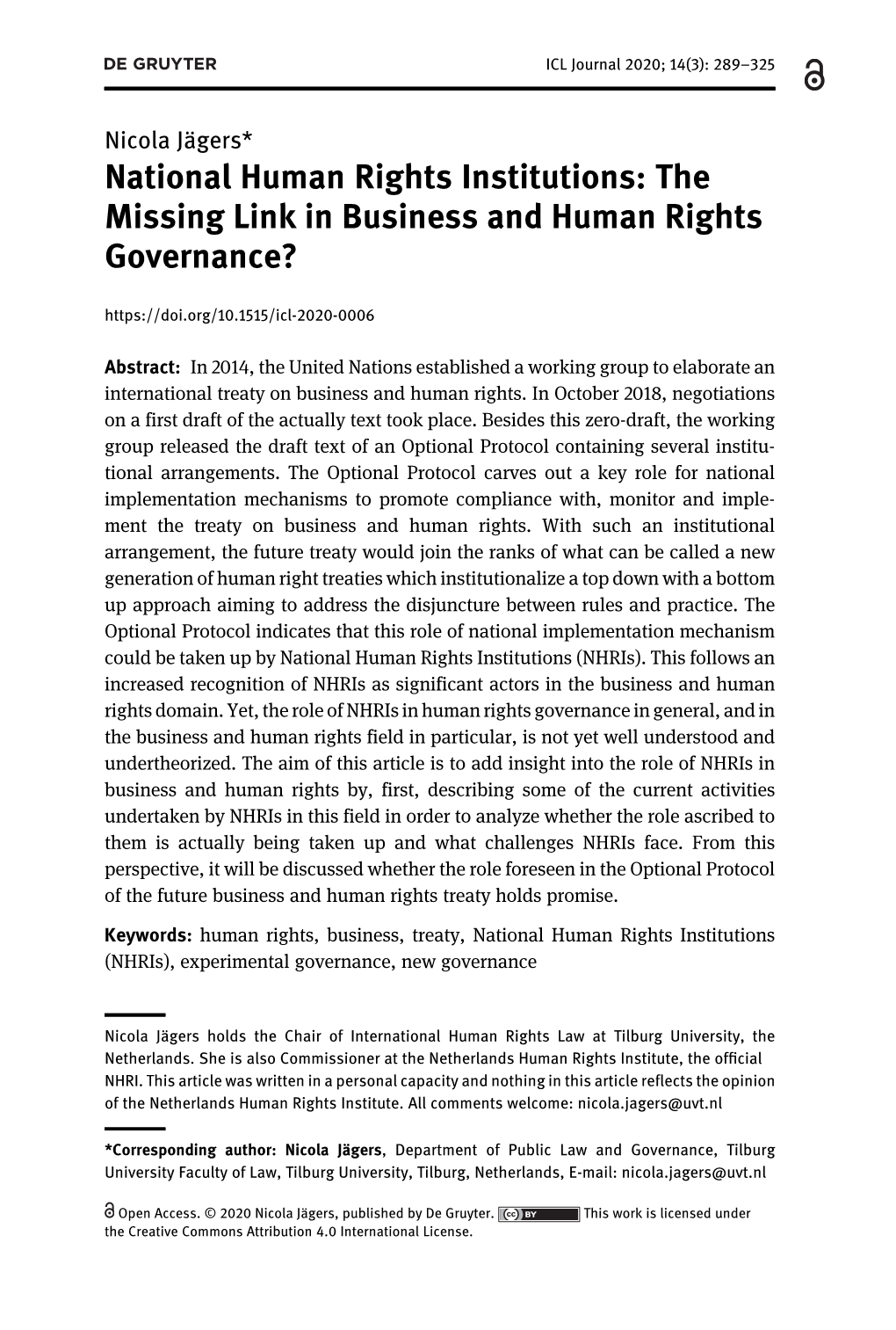 National Human Rights Institutions: the Missing Link in Business and Human Rights Governance?