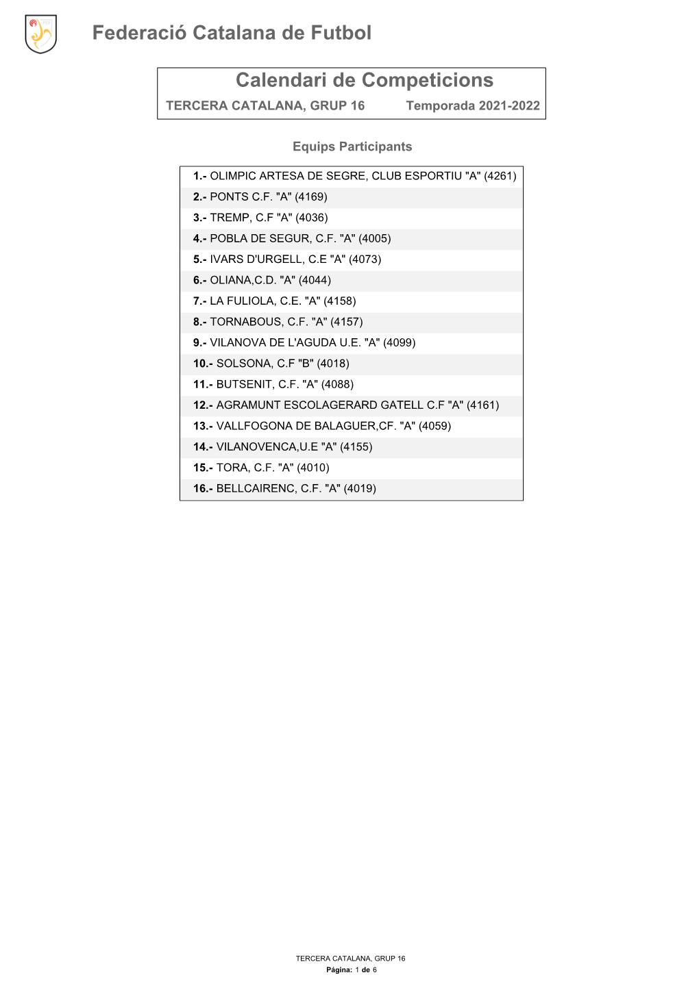 Calendari De Competició