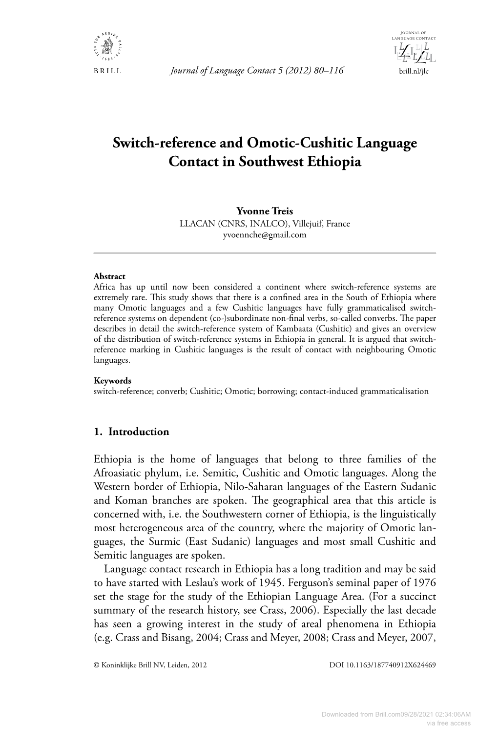 Switch-Reference and Omotic-Cushitic Language Contact in Southwest Ethiopia