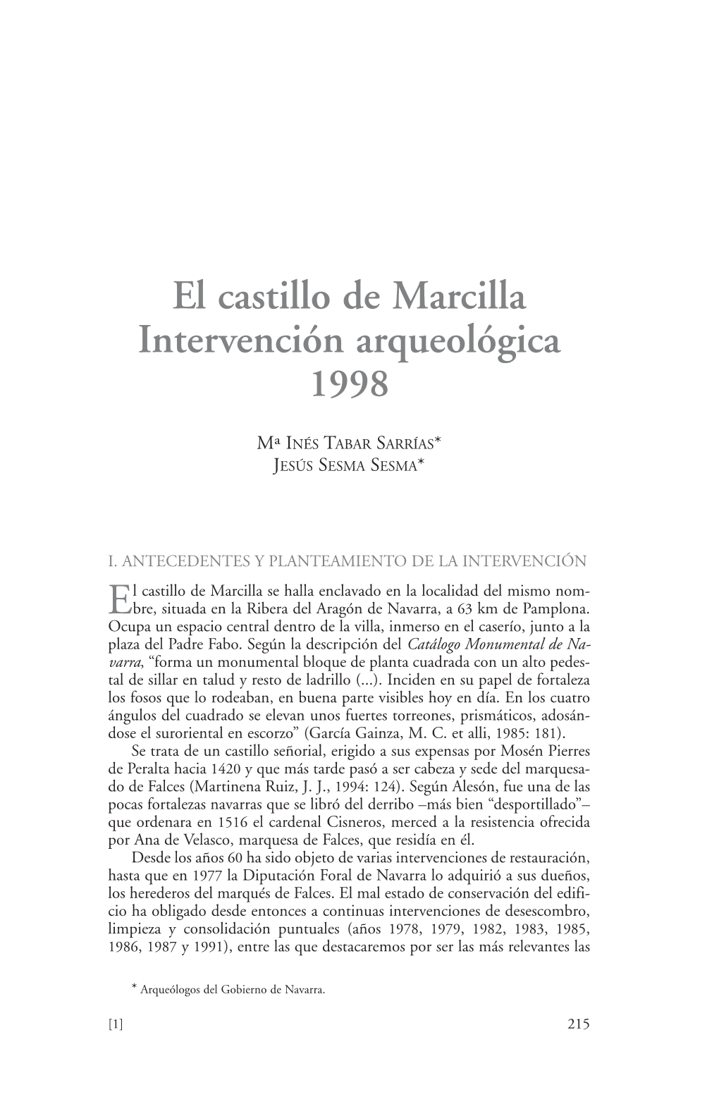 El Castillo De Marcilla. Intervención Arqueológica. 1998