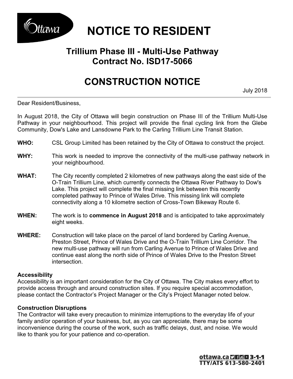 Jul 2018 – Trillium Phase III Const Notice