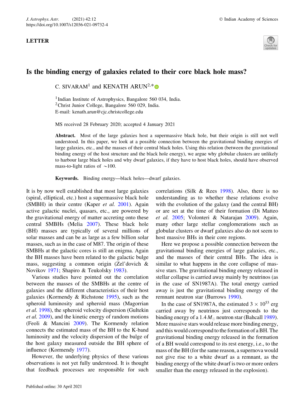 Is the Binding Energy of Galaxies Related to Their Core Black Hole Mass?