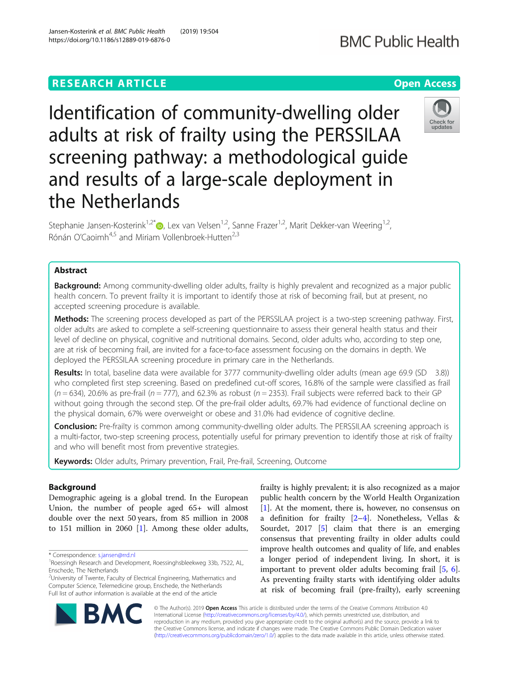Identification of Community-Dwelling Older Adults at Risk of Frailty Using