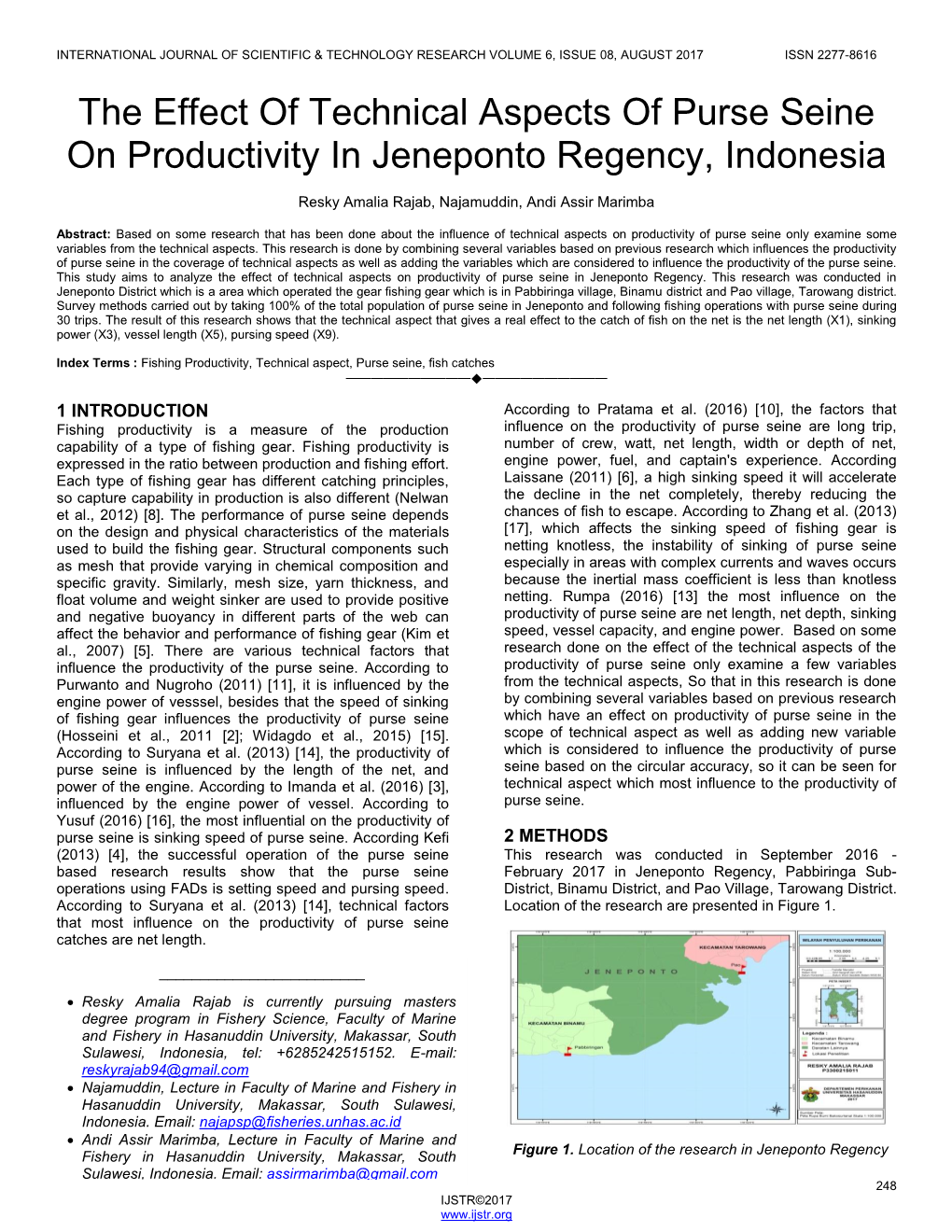 The Effect of Technical Aspects of Purse Seine on Productivity in Jeneponto Regency, Indonesia
