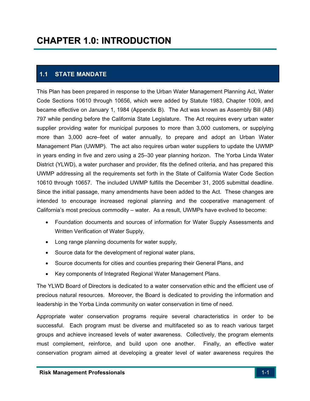 Long Range Planning Documents for Water Supply