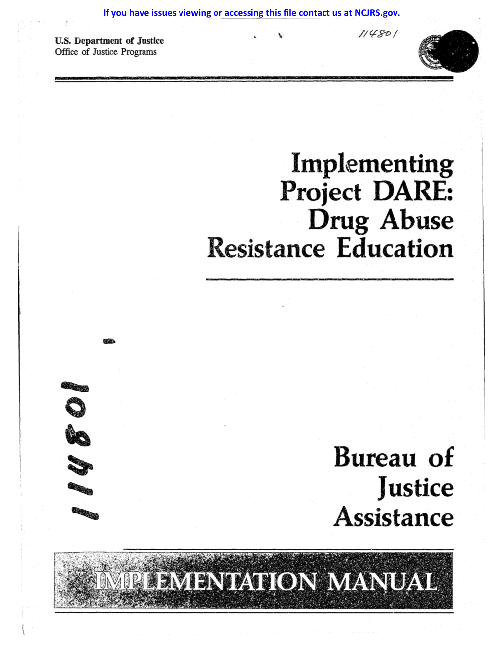 Implementing Project DARE: . Drug Abuse Resistance Education