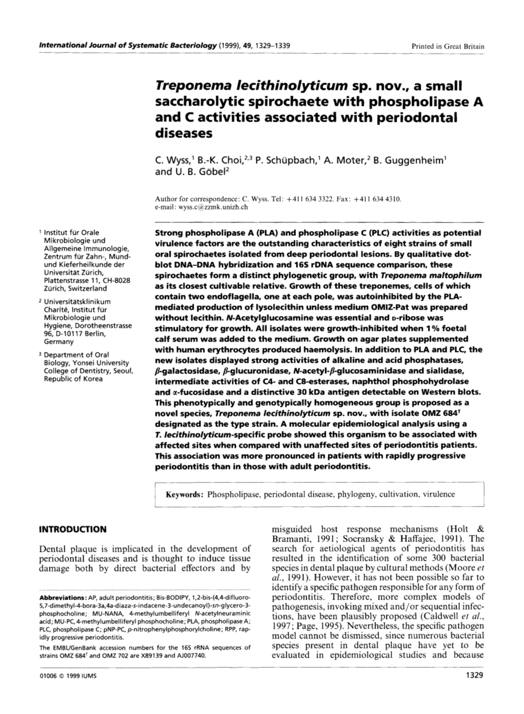 Saccharolytic Spirochaete with Phospholipase a and C Activities Associated with Periodontal Diseases