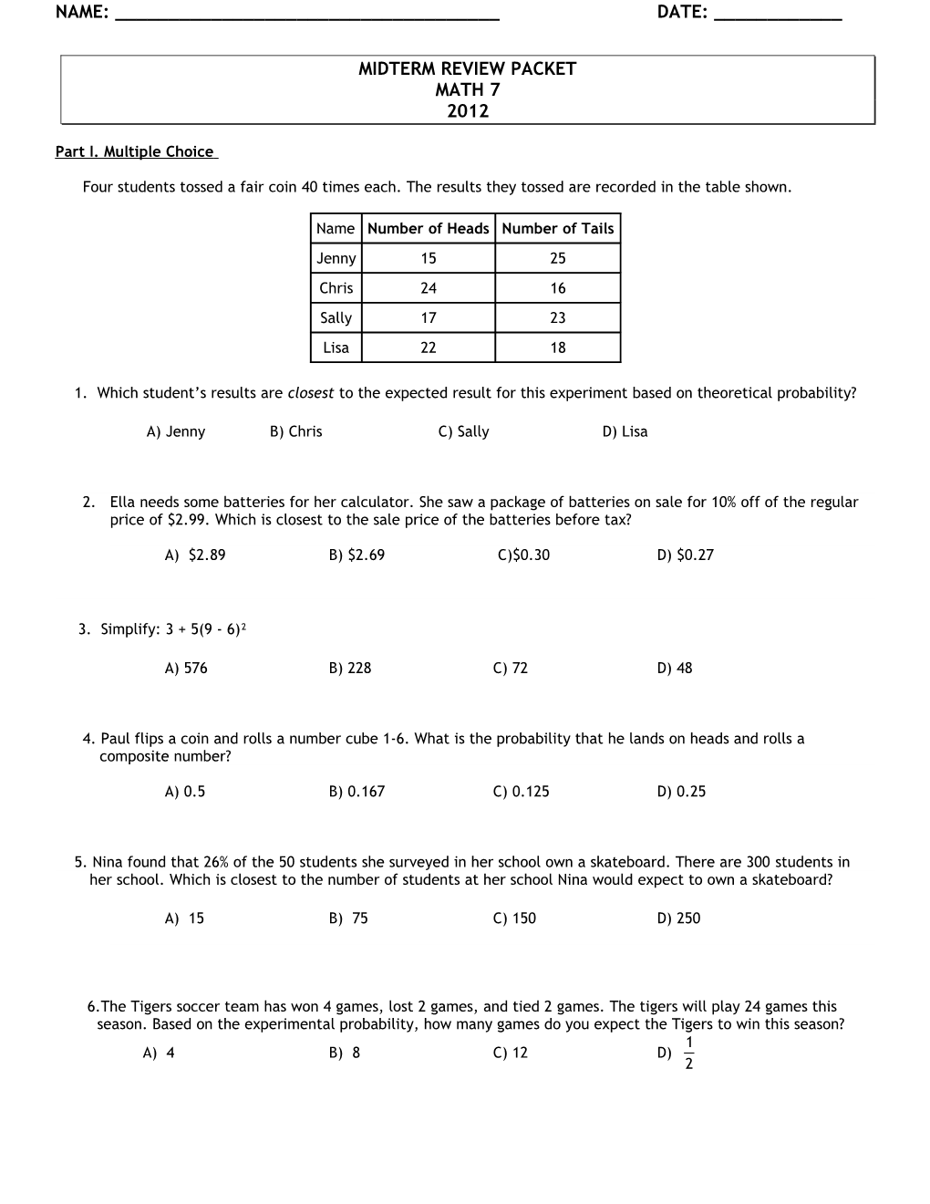 Midterm Review Packet