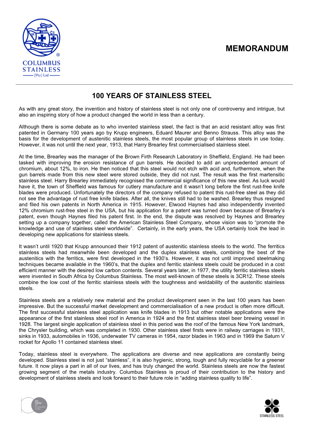 100 Years of Stainless Steel