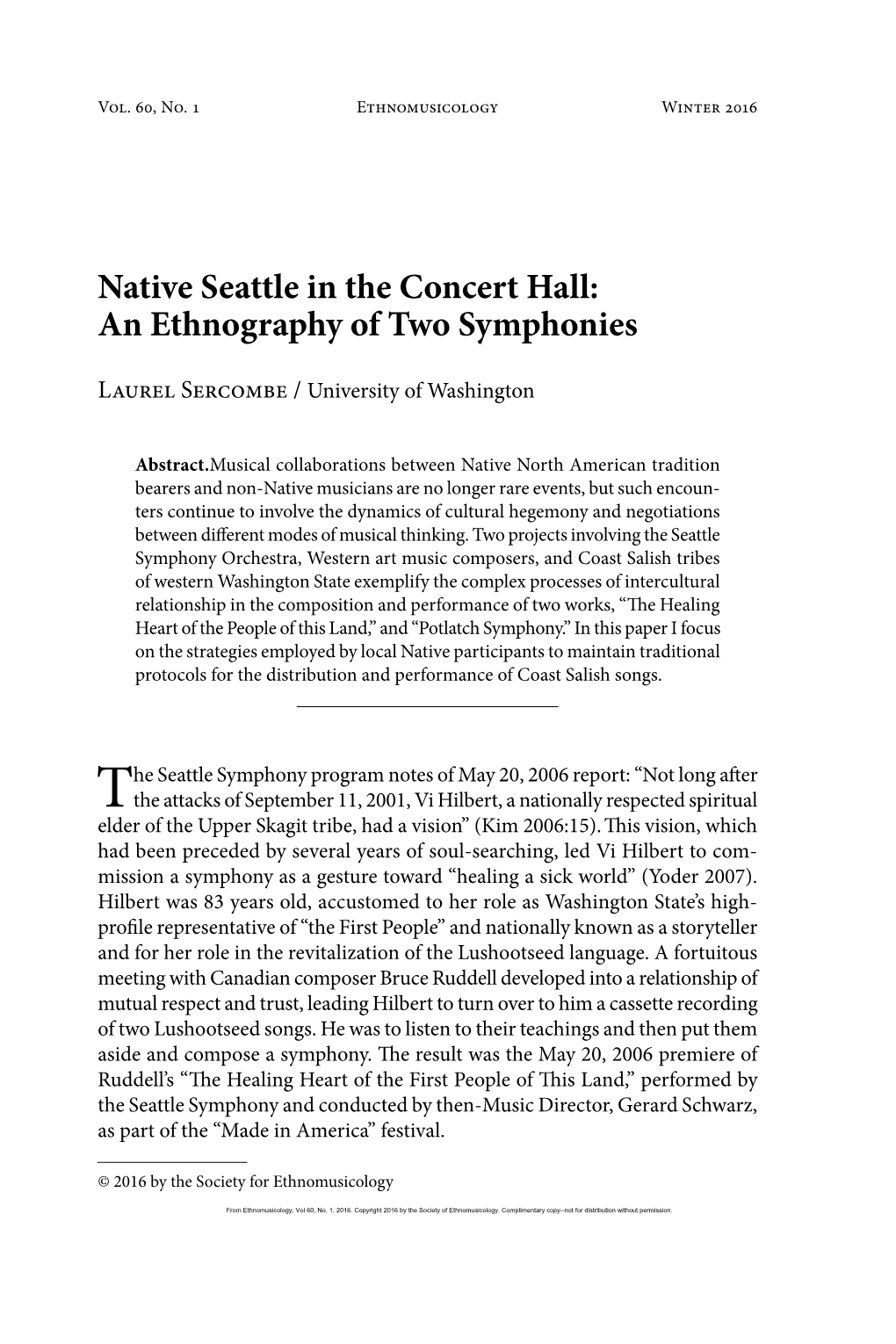 Native Seattle in the Concert Hall: an Ethnography of Two Symphonies