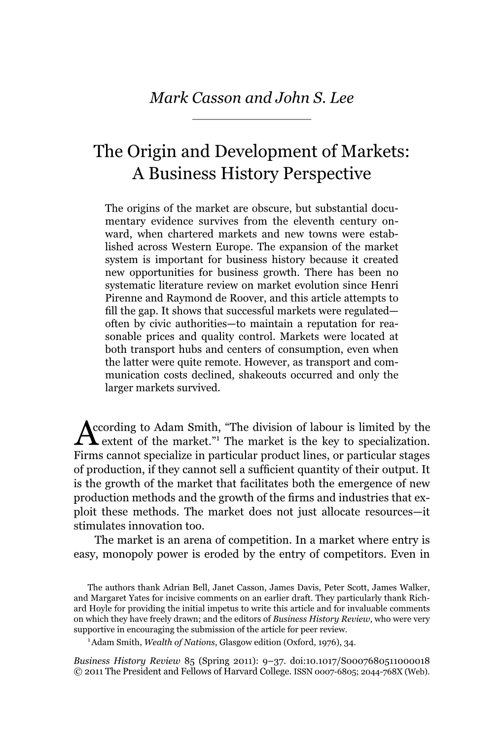 The Origin and Development of Markets: a Business History Perspective