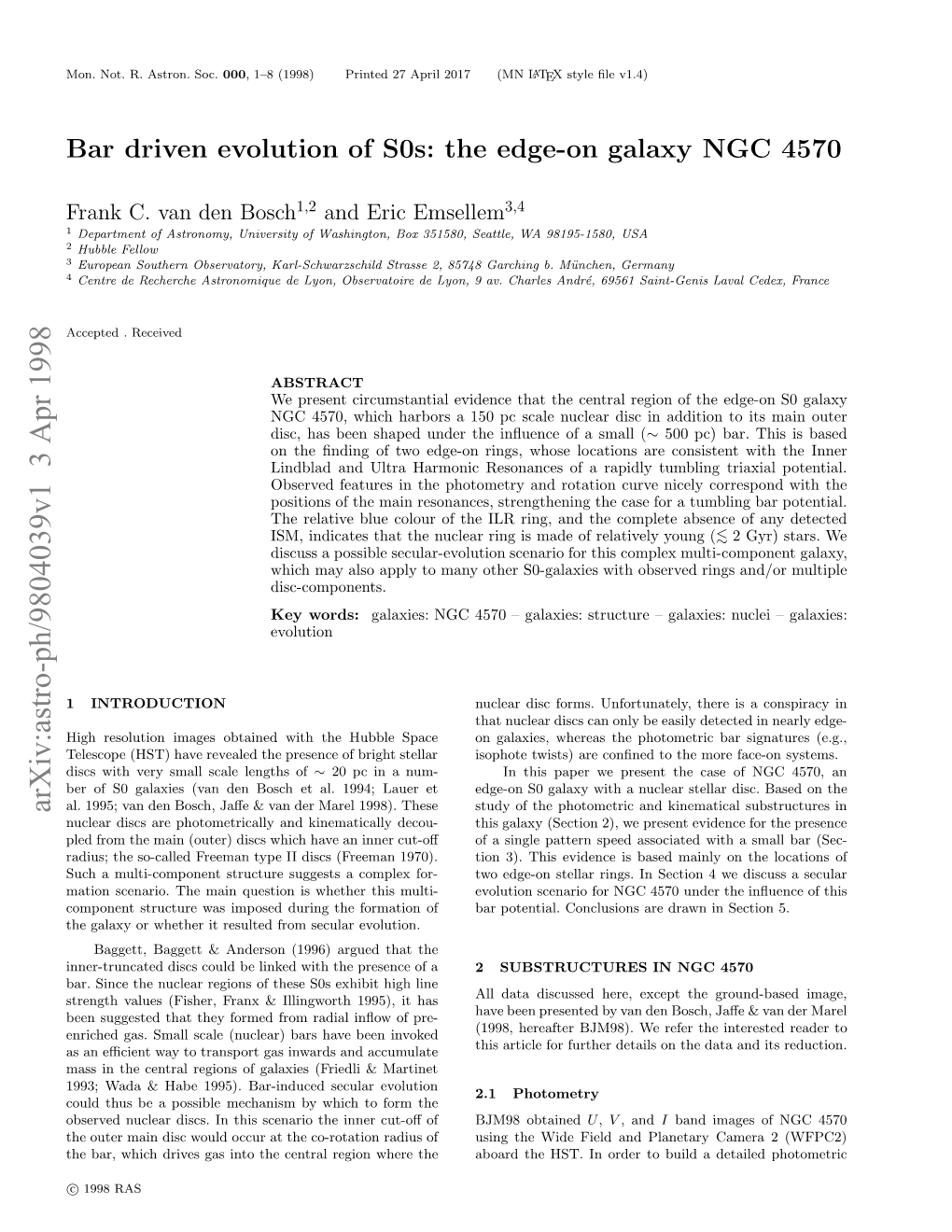 Bar Driven Evolution of S0s: the Edge-On Galaxy NGC 4570