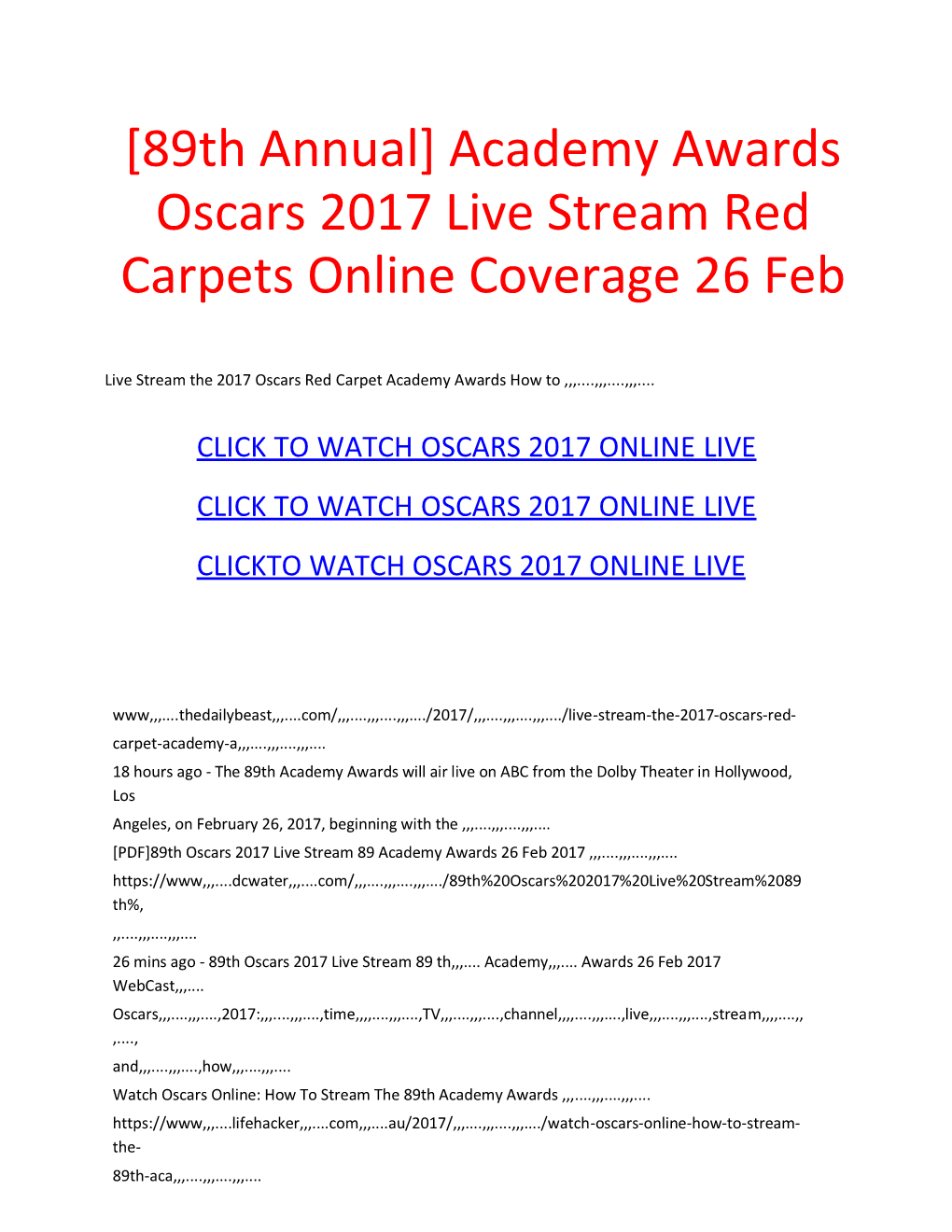 [89Th Annual] Academy Awards Oscars 2017 Live Stream Red Carpets Online Coverage 26 Feb