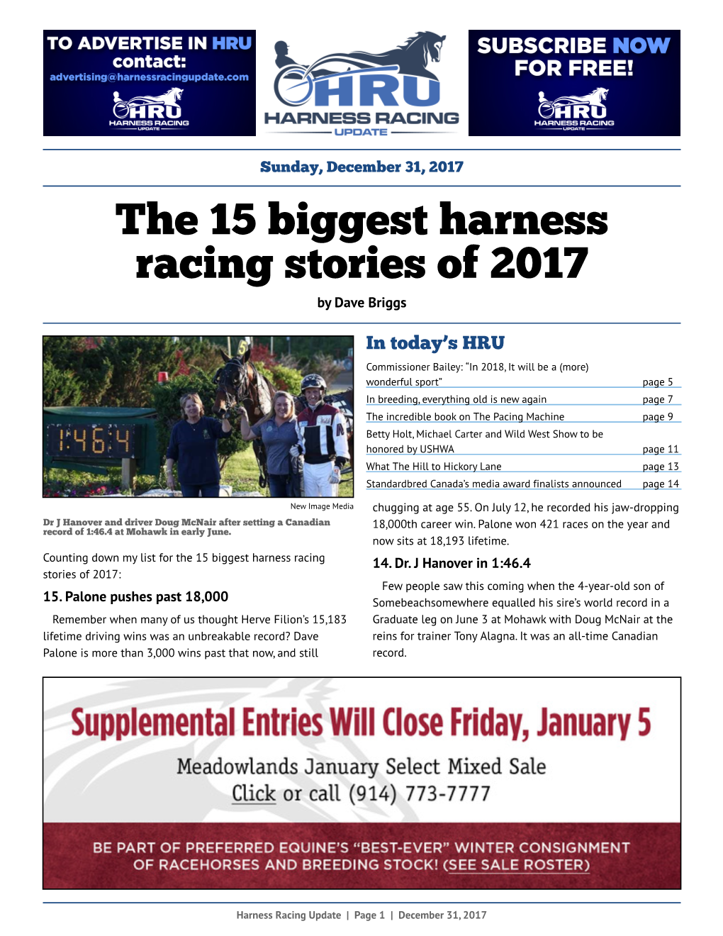 The 15 Biggest Harness Racing Stories of 2017 by Dave Briggs