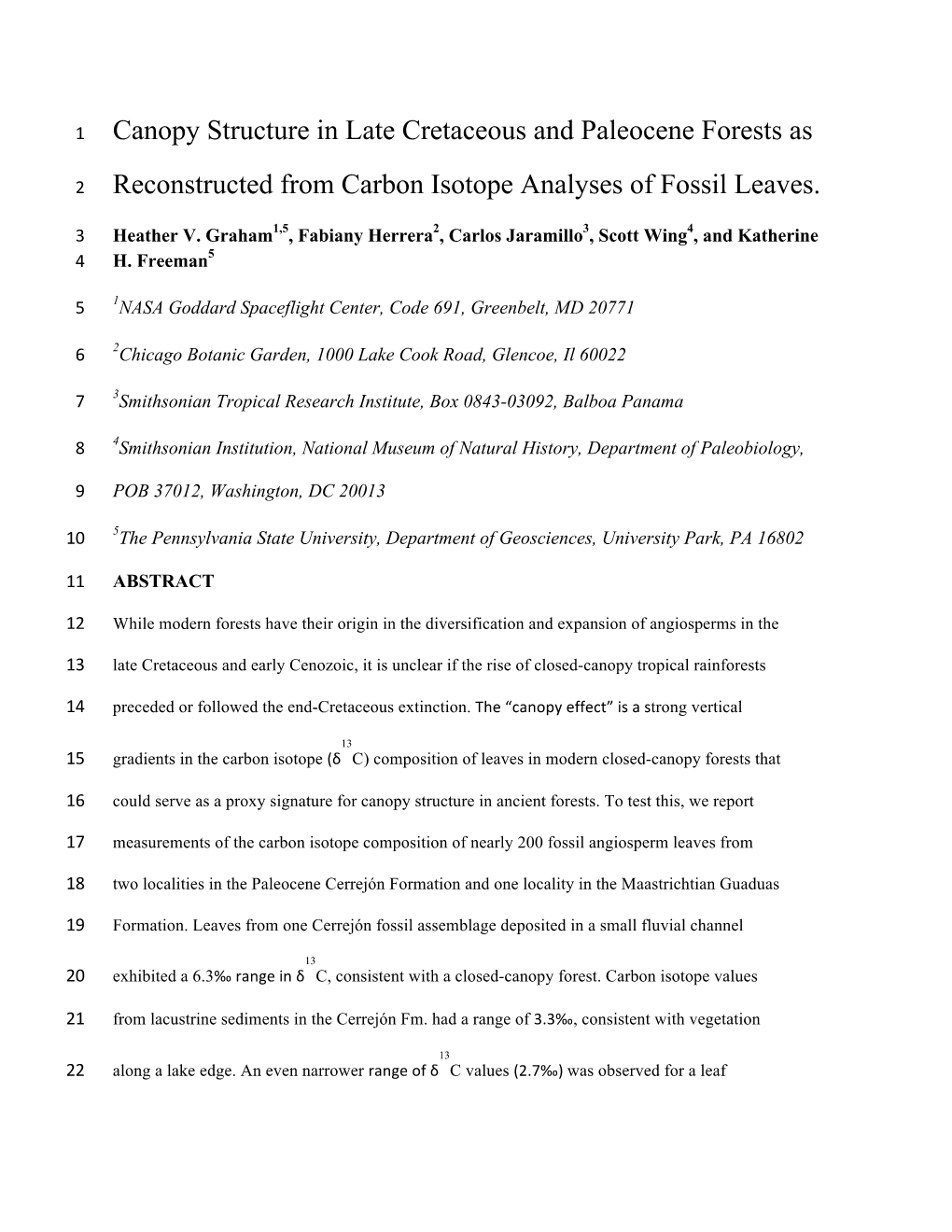 Reconstructed from Carbon Isotope Analyses of Fossil Leaves